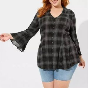 Torrid Fit And Flare Rayon Slub Button-Front Top